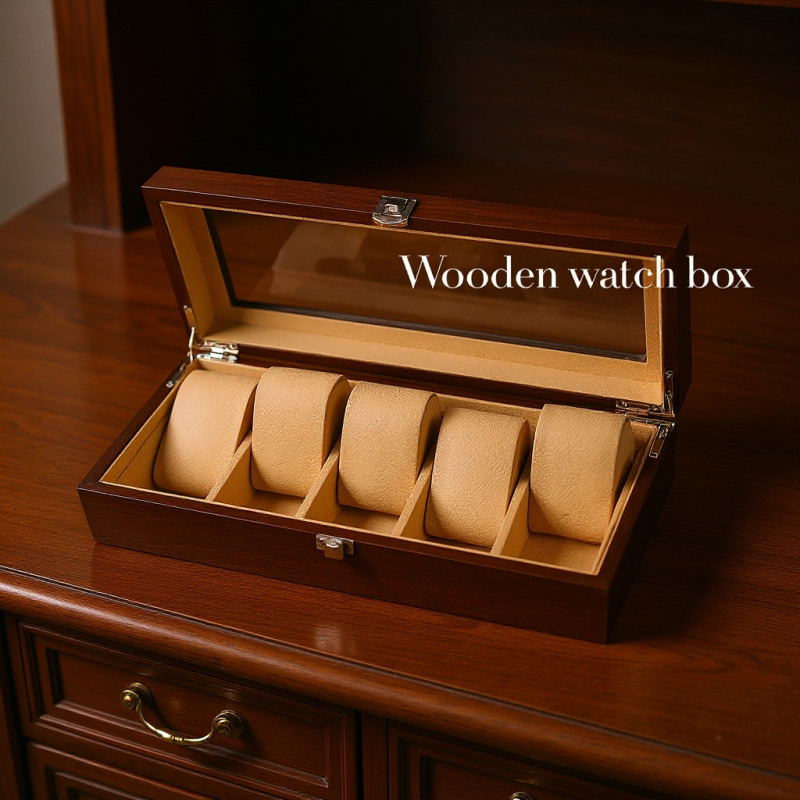 Coffee Wooden 5-Slot Watch Organizer Box