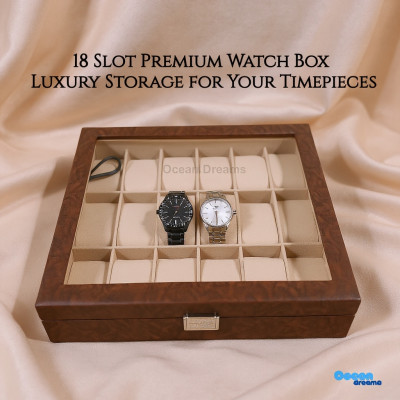 Premium Quality Brown PU Leather Watch Box – 18 Slot Luxury Organizer with Key Lock