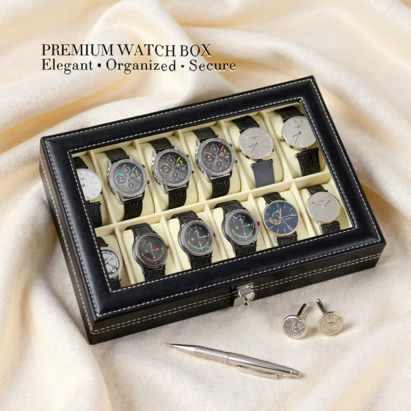 12 Slot Watch Box Display Case Sewing Design