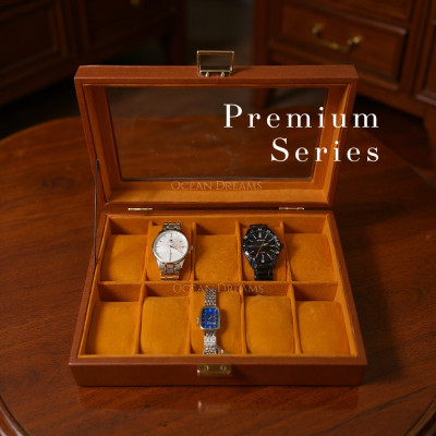 Premium Quality Tan PU Leather Watch Box – 10 Slot Luxury Organizer with Key Lock