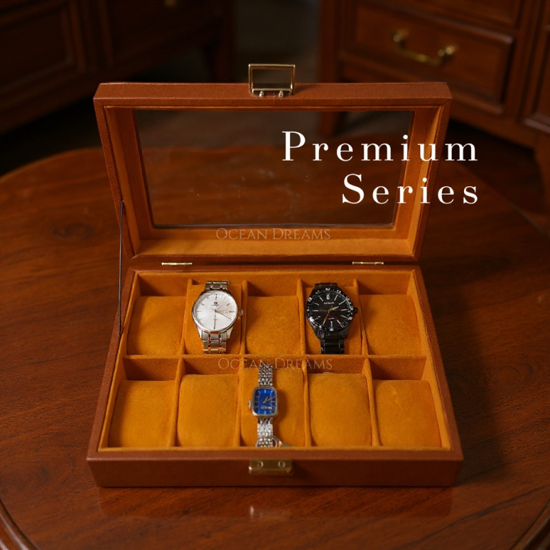 Premium Quality Tan PU Leather Watch Box – 10 Slot Luxury Organizer with Key Lock