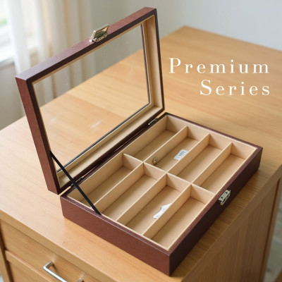 Premium Quality Brown PU Leather Sunglass Box – 8 Slot Luxury Organizer with Key Lock